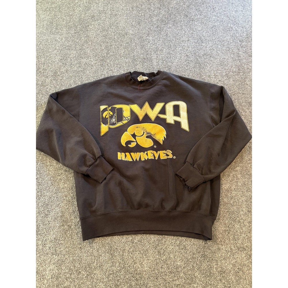 Vintage Iowa Hawkeyes Sweater Mens Large Black Gold NCAA Football Nutmeg 90s